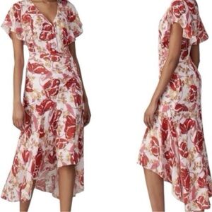 Parker Red and Pink Ruffled Wrap Sundress